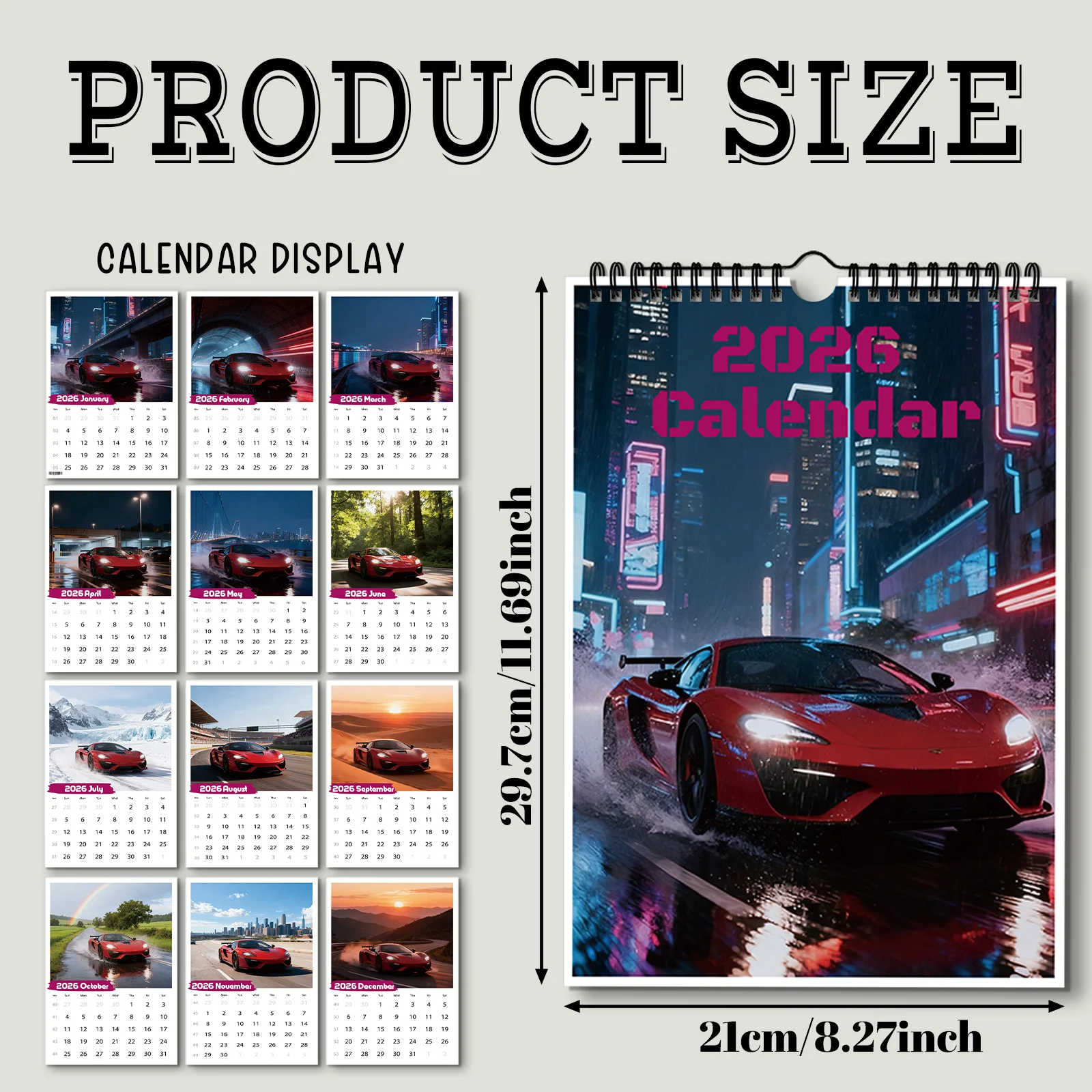 Calendario a tema auto sportiva 1PC 2026, per la visualizzazione delle date, la decorazione domestica, un regalo elegante per amici e familiari