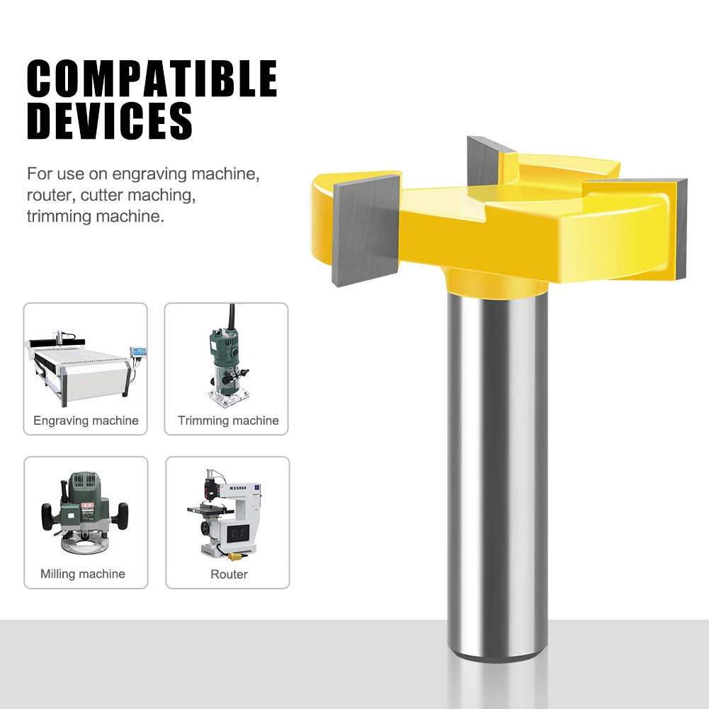 12mm 1/2 "Schacht Drie-blade T-Cutter Zool Clearing Router Bit Ingelaste Cutter Houtbewerking Frees Carving cutter