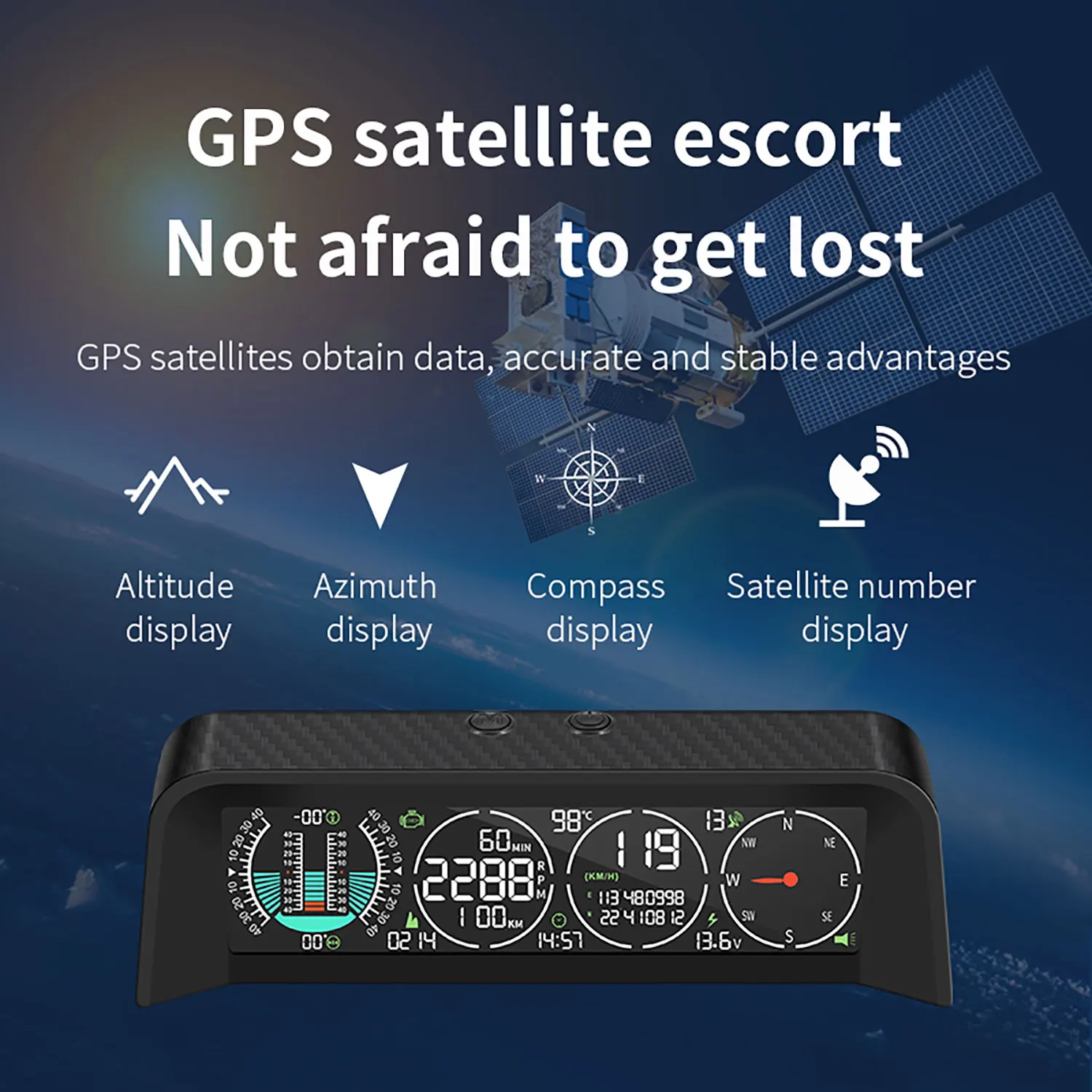 

Автомобильный проекционный дисплей HUD с двумя режимами OBD + GPS, интеллектуальный инклинометр для бездорожья, спидометр, тахометр и вода