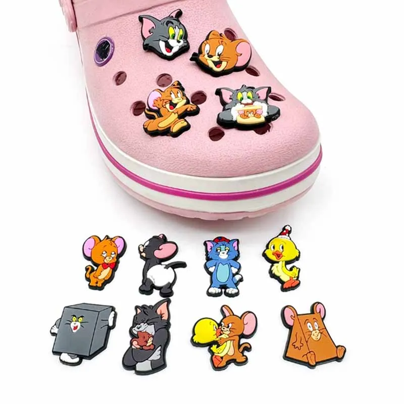 Cute Tom and Jerry Series Shoe Charms Set For Clogs Bogg Bag Bubble Slides Sandals PVC Shoe Decorations Beach Bag Accessories