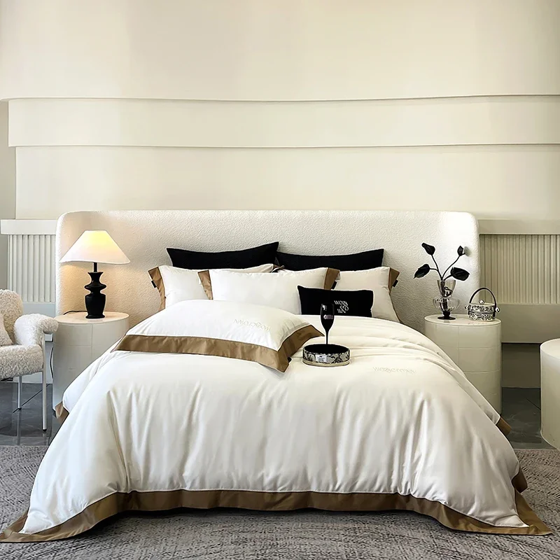 

800TC Lyocell Cotton Luxury Bedding Set Soft Silky Pure Color Hotel Style Duvet Cover Bed Sheet Fitted Sheet Pillowcase 4Pcs