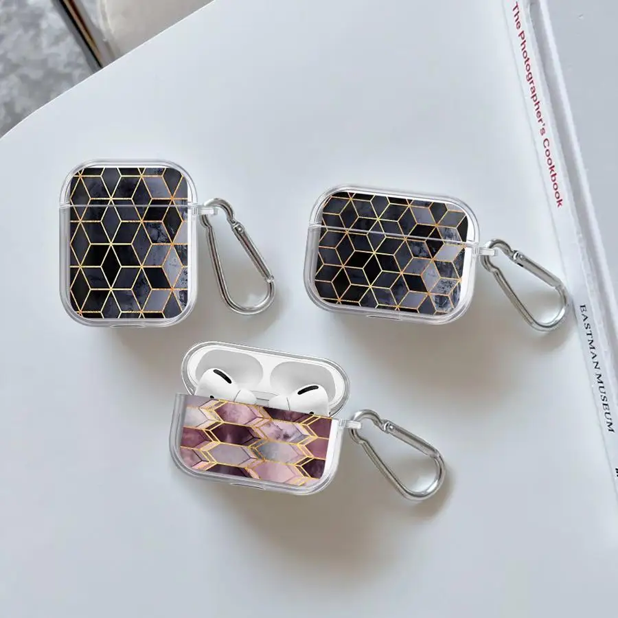 

Case For Airpods 2 3 4 Pro2 Pro Pro3 1 Clear Earphone Cases Cover Polygonal Pattern