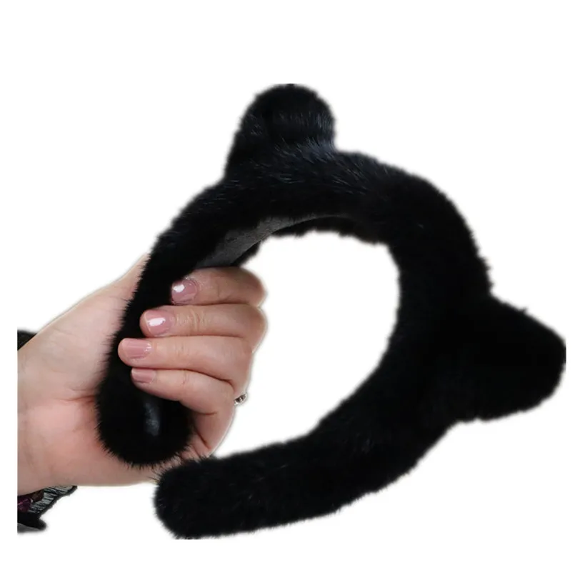 

New Furry Ear Headband Real Mink Fur Party Cosplay Fluffy Fahion Christmas Headwear Hair Accessories Gifts