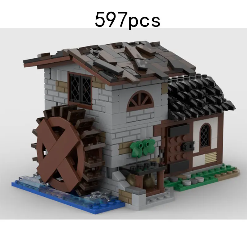 

MOC Miniature Medieval Village Watermill Small Particle Assembly Block Castle Expansion Set Model Toy Ornament 597pcs