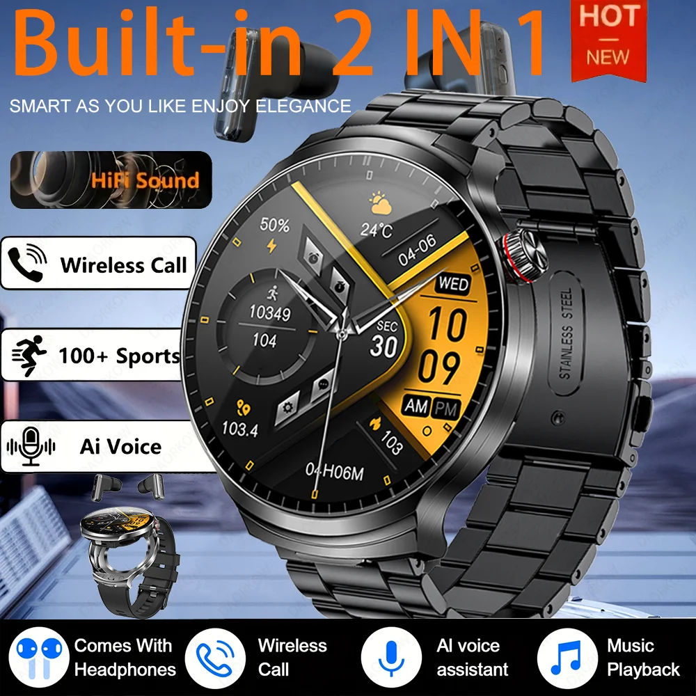 

Совершенно новые умные часы TWS 2-в-1, с Bluetooth-вызовом, мониторингом сердечного ритма и артериального давления, мониторинга здоровья Headph.