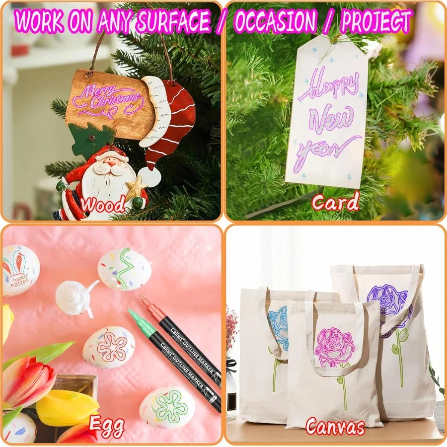 كاليارت 24 لون مخطط لامع علامات بريق معدني أقلام خطاط (ماركر) للمشروعات الفنية الإبداعية مثالية تخزين المواد ل