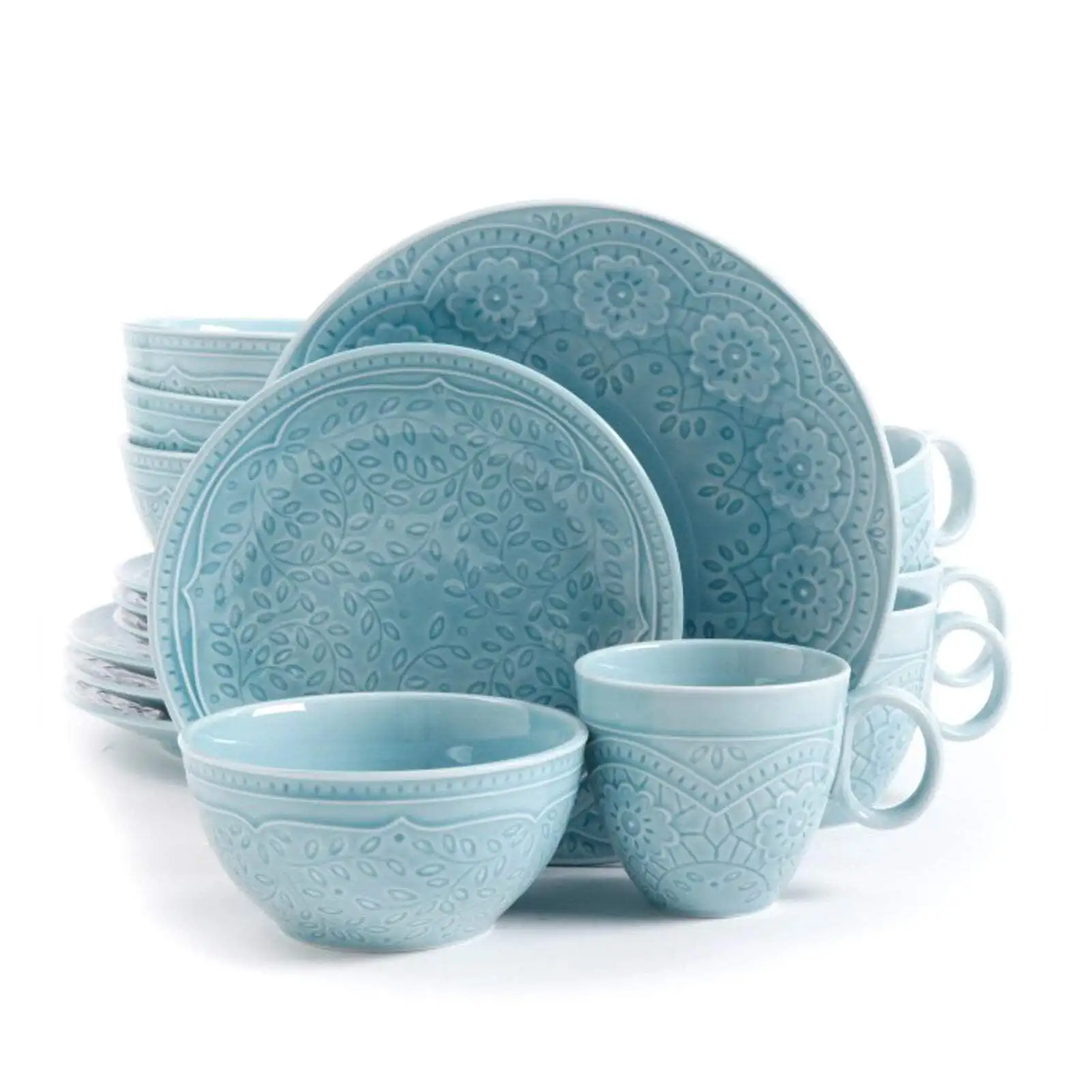 

Gibson 92456.16 Alemany 16Pc Dinnerware Set - Aqua