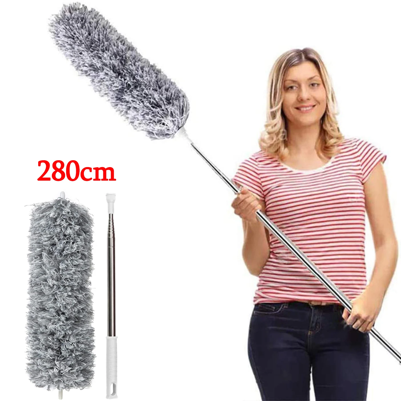 280cm Adjustable Telescopic Bending Duster Brush Feather Dust Cleaner Car Furniture Gap Cleaning Brush Dust Removal Tool