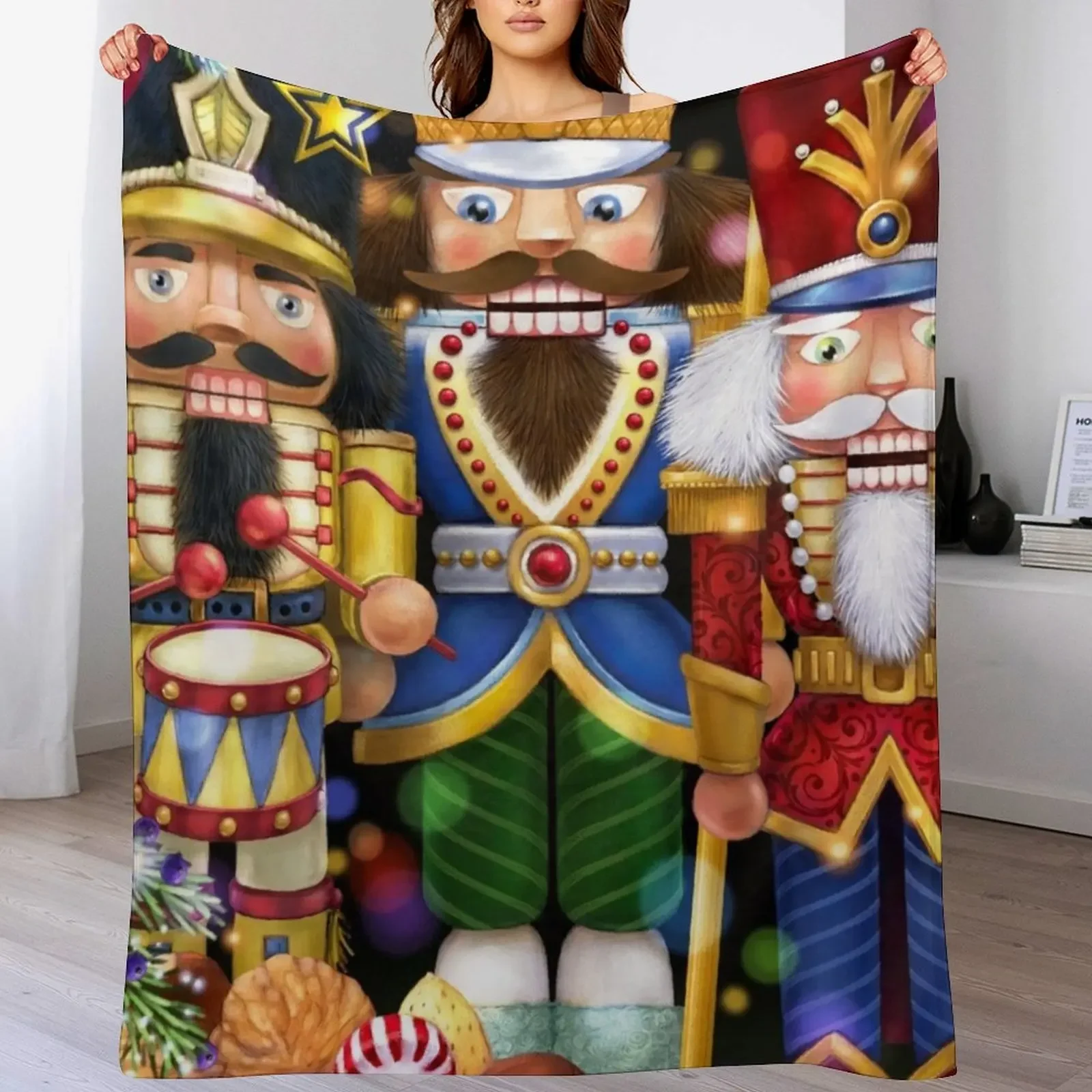 Three Nutcrackers Throw Blanket Cozy Warm Blanket for Bed Room Decor