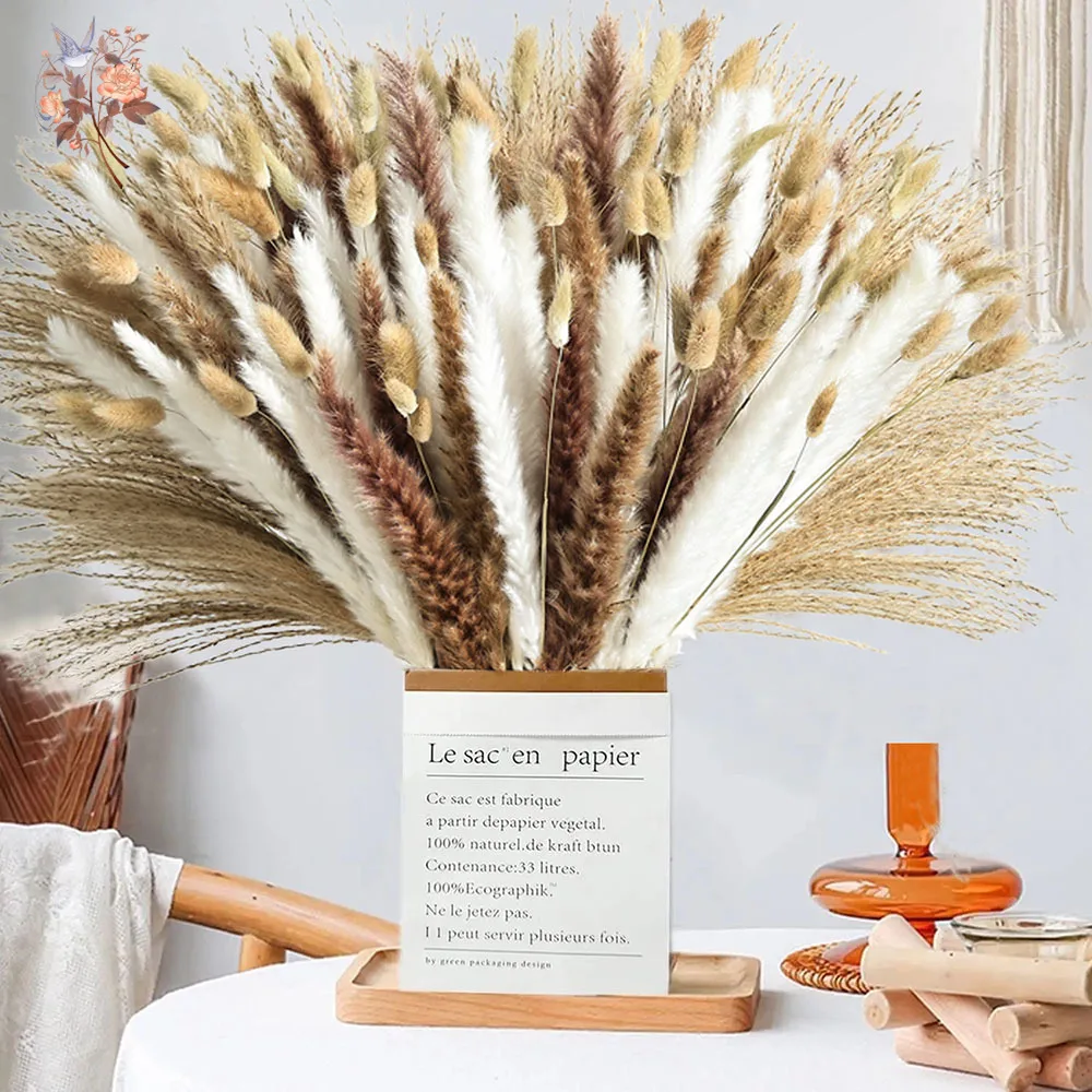 

180Pcs Fluffy Large Pampas Grass Nature White Rustic Boho Wedding Accessories Decor Bunny Tails Reeds Home Luxury Arrangements