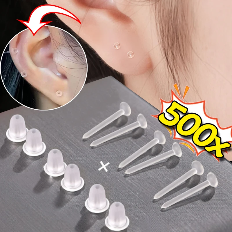 Plastic Stud Earring Anti Allergy Ear Protector From Ear Hole Blockage Ear Studs Piercing Clear Invisible Earrings Jewelry Parts