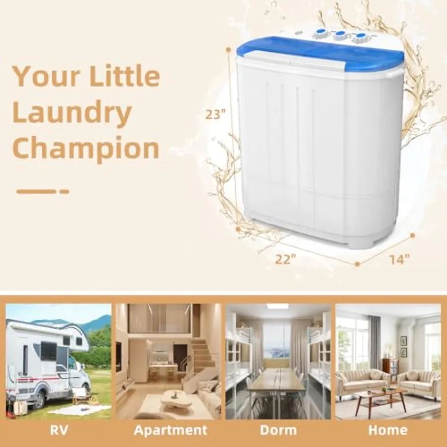 Compact Portable Washing Machine 14Lbs Twin Tub Design for Small Spaces: Semi-Automatic 9Lbs Washer and 5Lbs Spinner Combo Idea