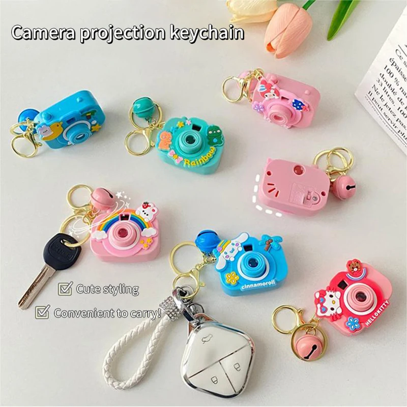 Creative Sanrio Anime Projection Camera Pendant Keychain Cute Doll Keychain Pendant Bag Decoration Accessories Children Gifts