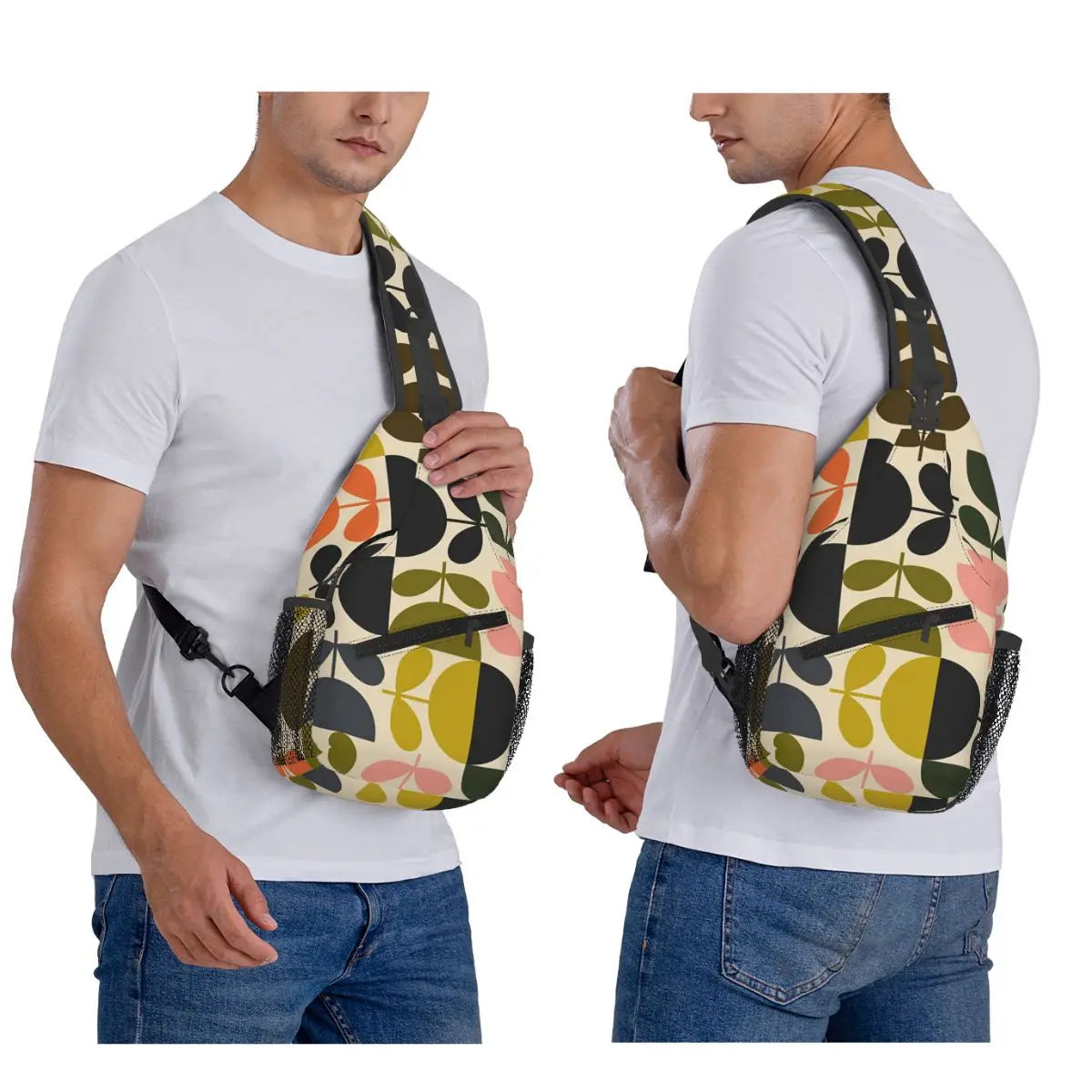 Flower Stem Orla Kiely Pattern Chest Bag Men Sling Crossbody Backpack Chest Bag Traveling Hiking Daypack Shoulder Bag