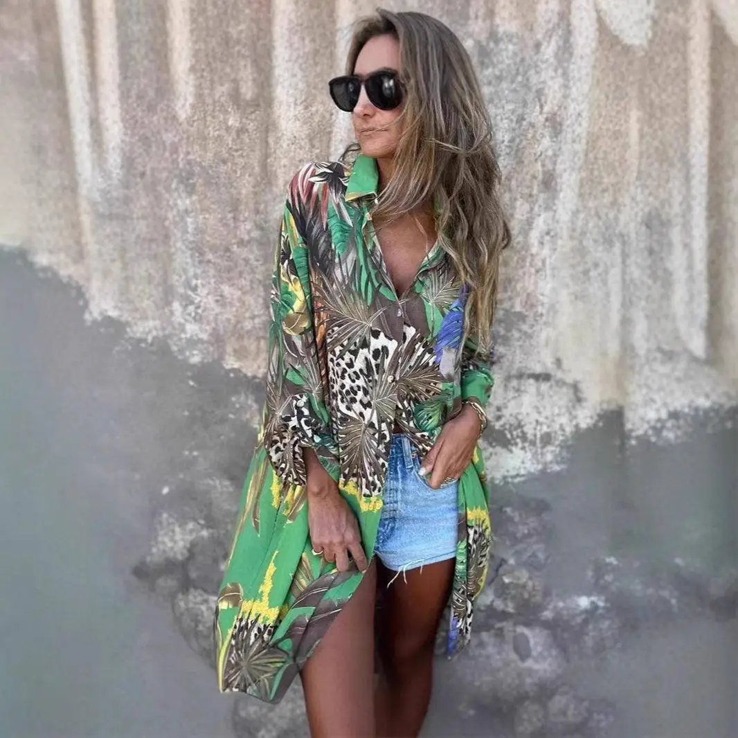 

Casual Floral Print Long Sleeve Shirt Women's Turn-down Collar Oversized Polyester Spring Summer New Arrival Independent Station
