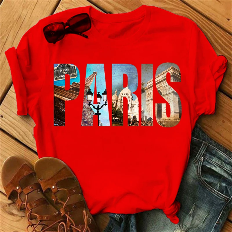 Luxury Brand Paris Graphic Tshirt Female Summer Casual T-Shirts Women\'s Girls Eiffel Tower Streetwear Short Sleeve Tee Shirt