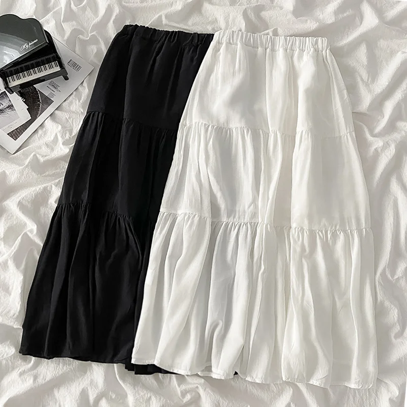 White A Word Skirt for Women 2024 Early Spring New Small Mid-Length High Waist Sheath Patchwork Skirts