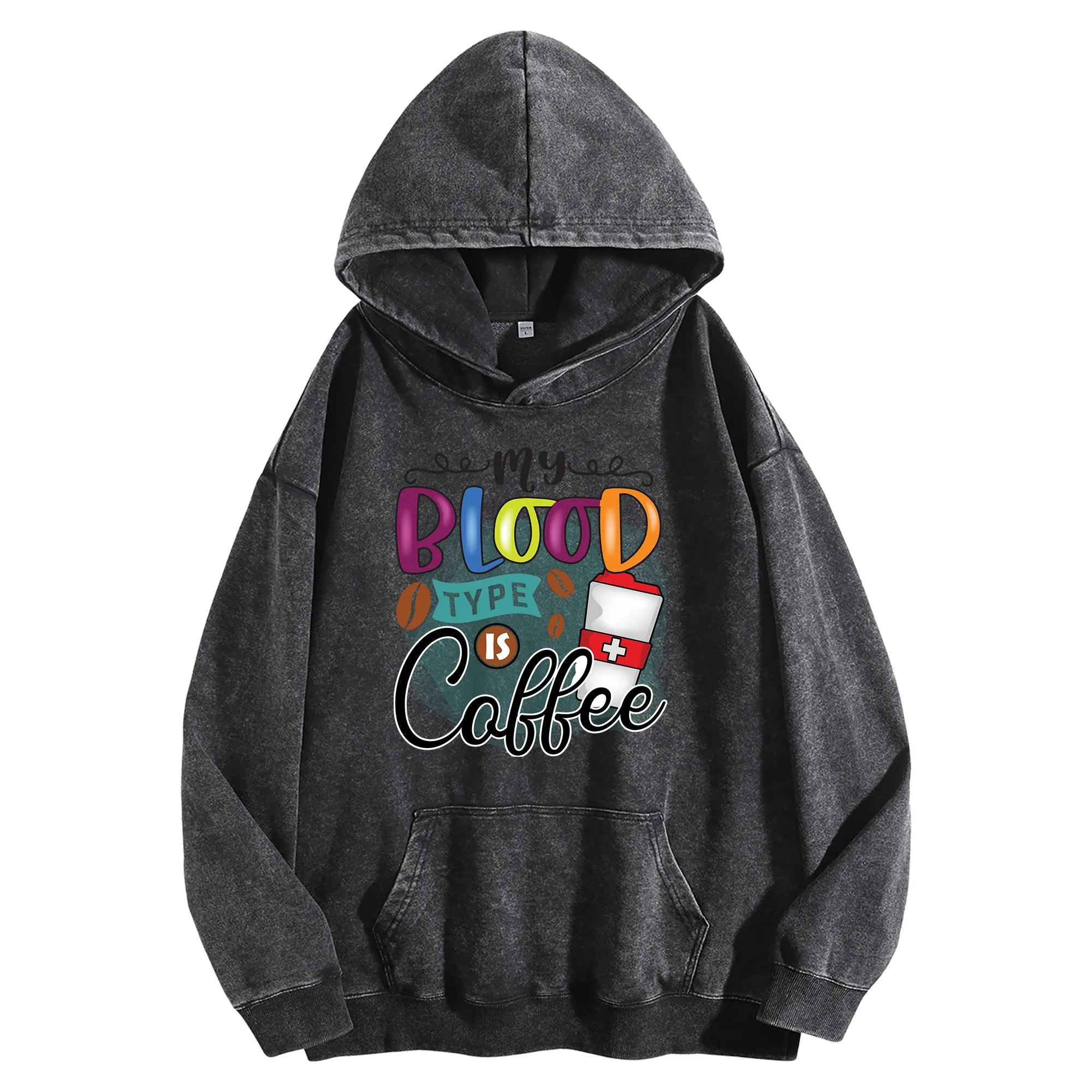 Blood Callee Print 400G Vintage Washed Hoodie Unisex Oversized Streetwear Pullover Fall/Winter Christmas New Year Edition