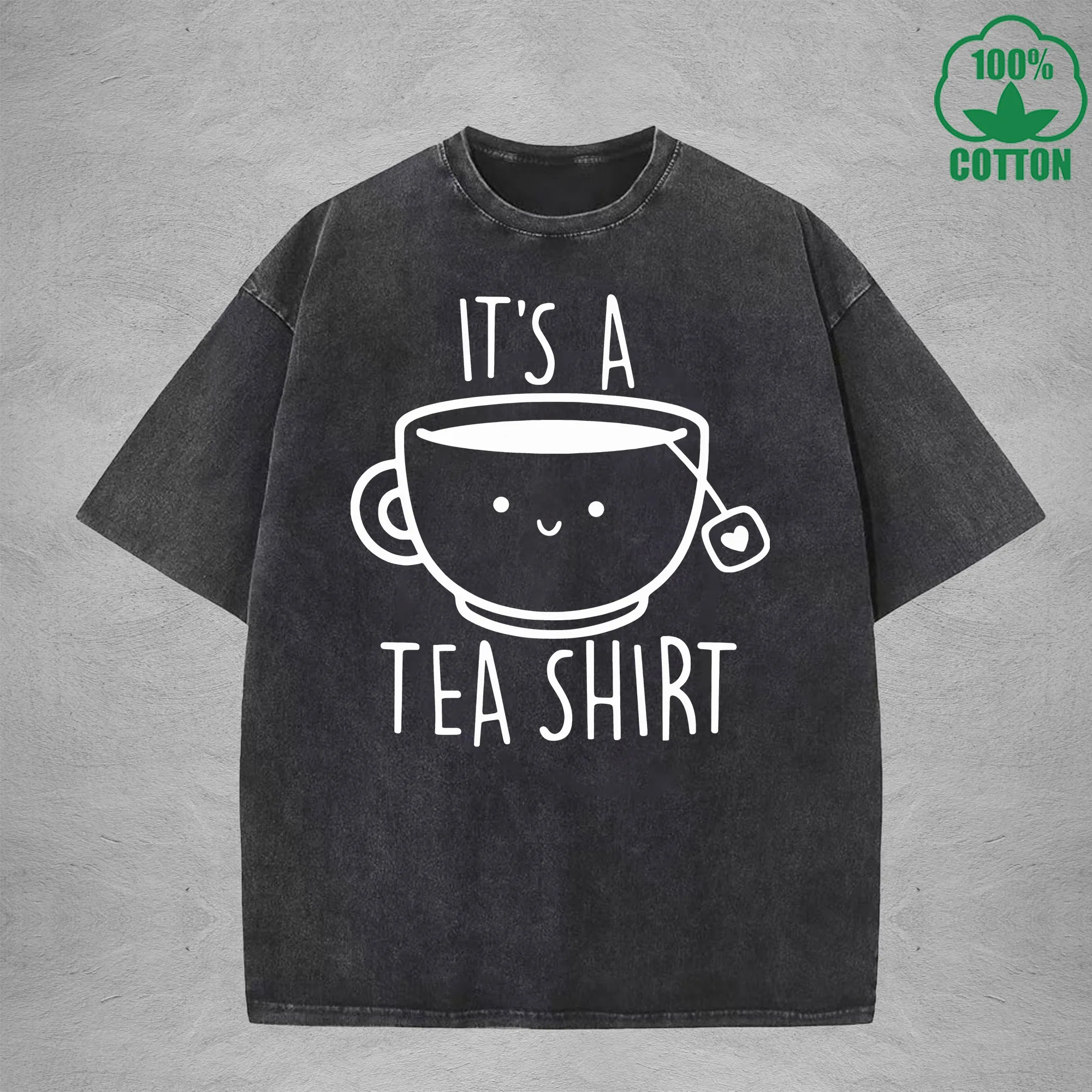 

Чайная рубашка Интересная стираная футболка с принтом 230 г Свободный модный модный топ с короткими рукавами из 100% хлопка