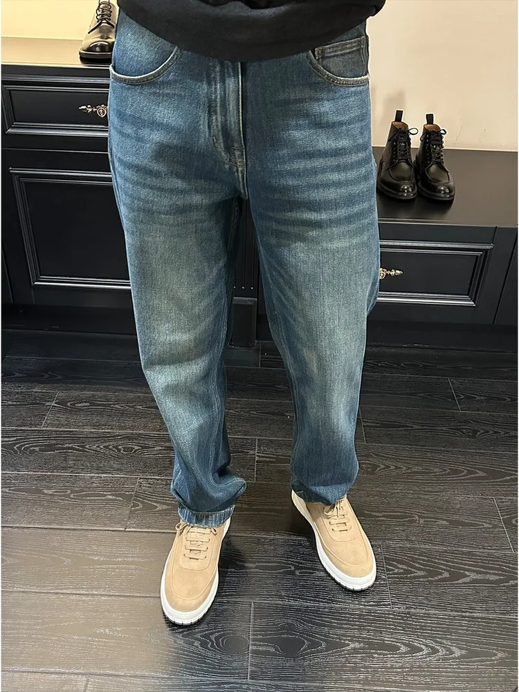 

Retro Waed Classic Blue Straight Leg Men's Jeans Loose Luxury Simple Long Trousers Faionable Urban Sle Autumn 2025