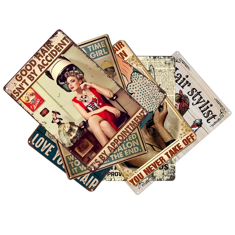 6pcs Anime Hairstylist Metal Signs - Retro Vintage Wall Art for Salon, Garage, Barbershop Decor - Unique Hairdressing Beauty Gif