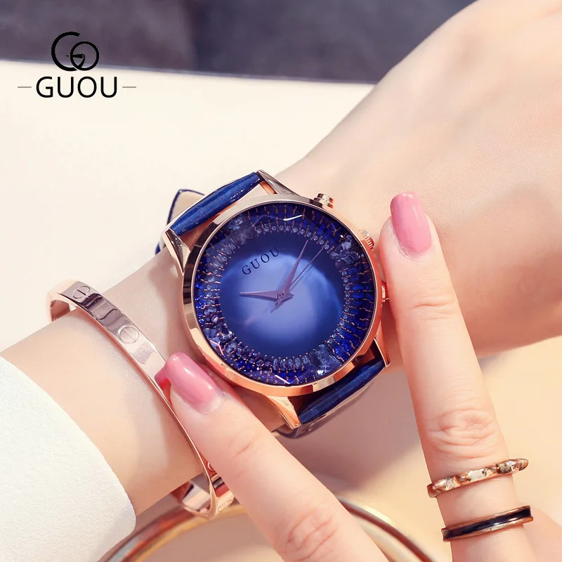 Fashion Guou Hk Top Brand Womens Watches Luxury Big Dial Quartz cinturino in vera pelle impermeabile orologio regalo Casual Reloj Hombr