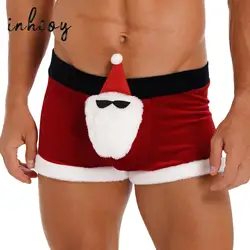 Bóxer de Navidad para hombre, ropa interior divertida de terciopelo, disfraz de Papá Noel, bolsa para bulto, calzoncillos para vacaciones, lencería para discoteca