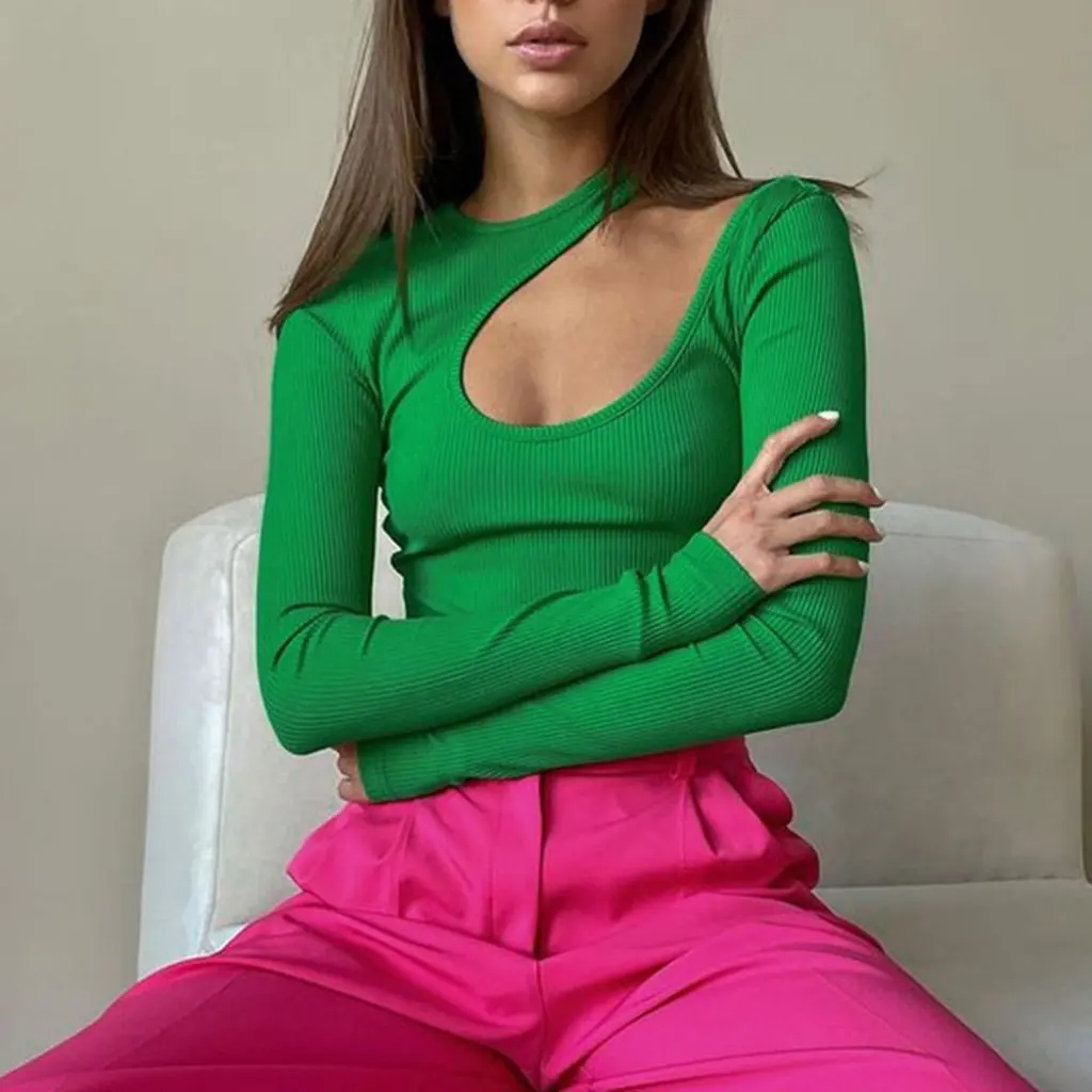Spice Girls Solid Color Shoulder Hollow Slim-Fit Jumpsuit for Women European And American Style Base Slimming PG321