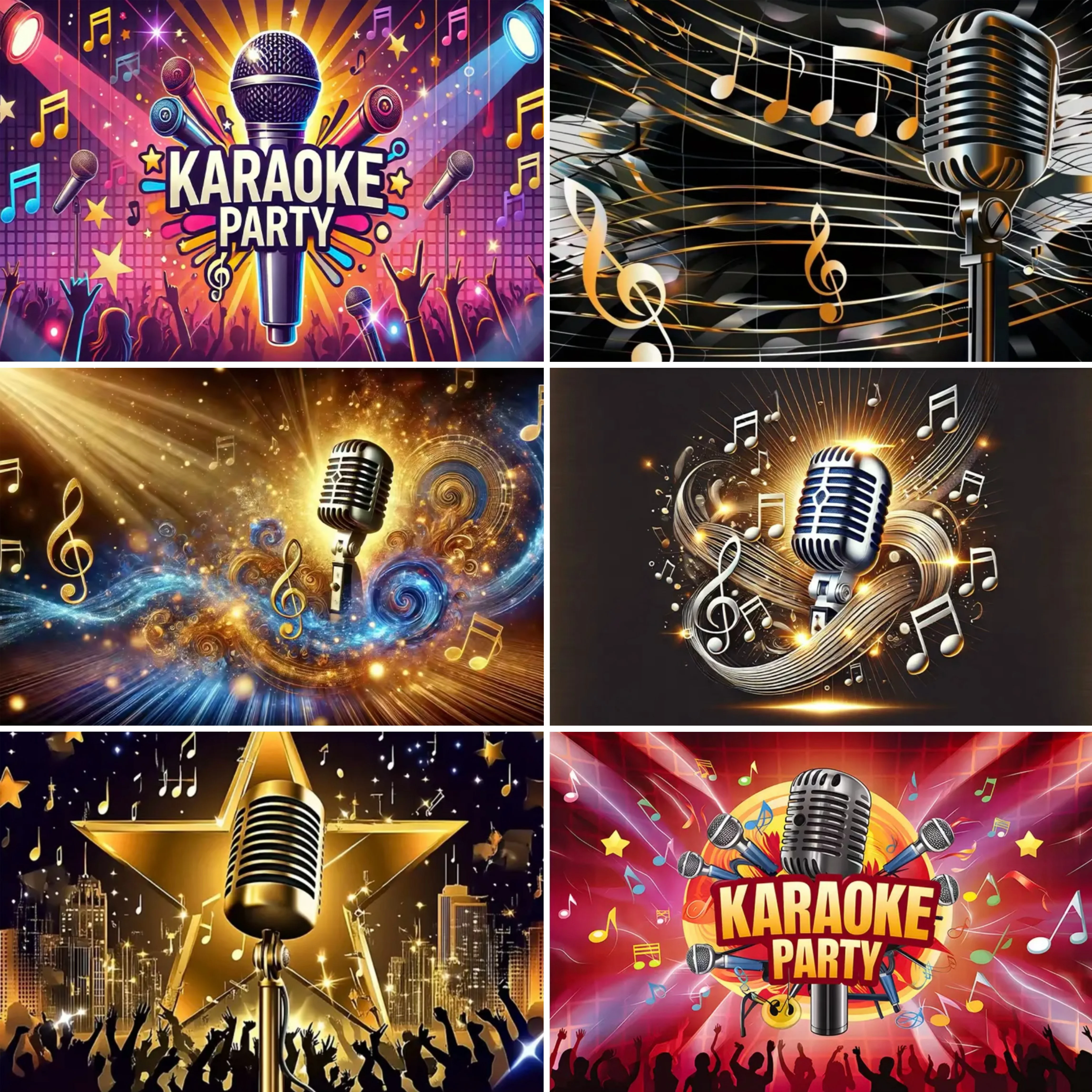 

Music Disco Karaoke Theme Party Decora Background Golden Microphone Note Rock Band Stage Decor Banner Photography Backdrop