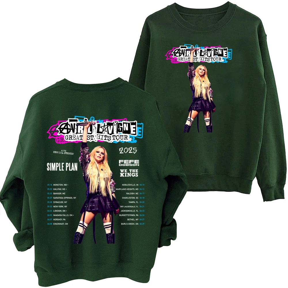 أفريل لافين أعظم الزيارات جولة 2025 البلوز Harajuku جولة الرقبة طويلة الأكمام المتضخم الموسيقى الشعبية هوديي المشجعين هدية