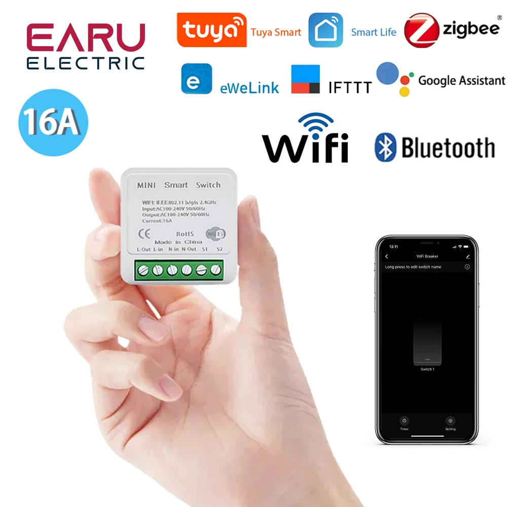 WiFi Zigbee 16A Smart Switch Breaker Module Wireless Remote Switch Alexa Google Home by Tuya eWeLink APP Remote Voice Control