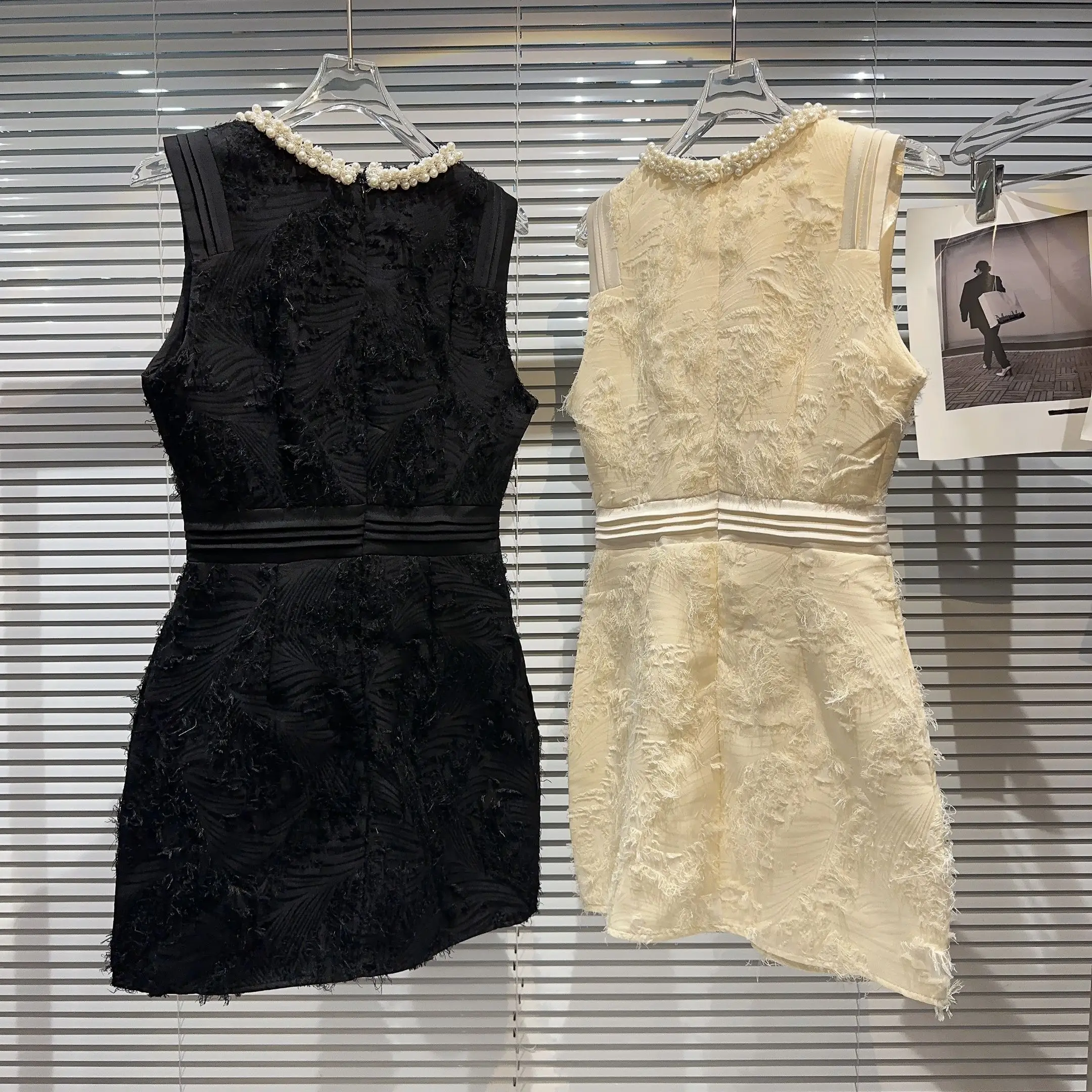 خريف 2025 ياقة لؤلؤية للتخسيس Ele Lady Dr H-Line قطعة واحدة صيفية بدون علامة تجارية مسجلة