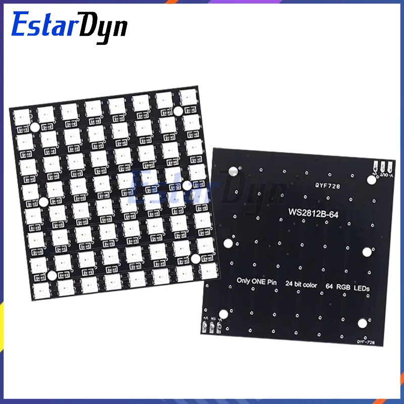 8x8 WS2812 LED Matrix Panel 64 RGB Pixels 5050 SMD, Programmable Addressable for Arduino/ESP32, High Brightness DIY Decor/Signs