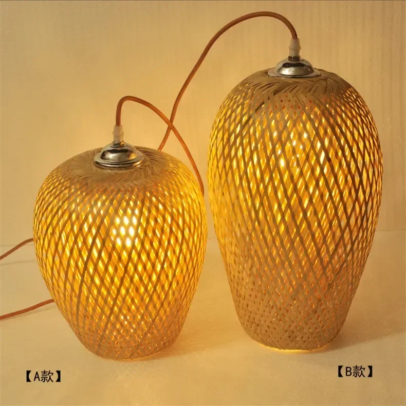 Bamboo Pendant lamo Retro Bamboo Weaving Chandeliers have base Black White Wood Restaurant Lighting Handmade Natural E27 Bulb