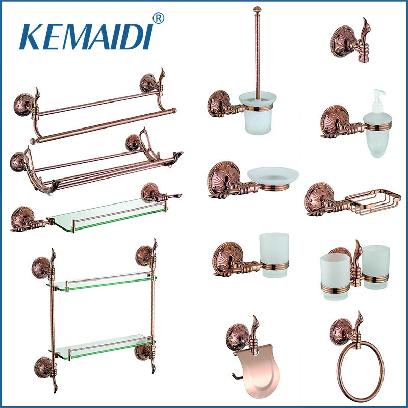 KEMAIDI Rose Gold Bathroom Accessories Solid Brasss Bathroom Shelf  Toilet Paper Holder&Tooth Brush Holder Bath Hardware Sets