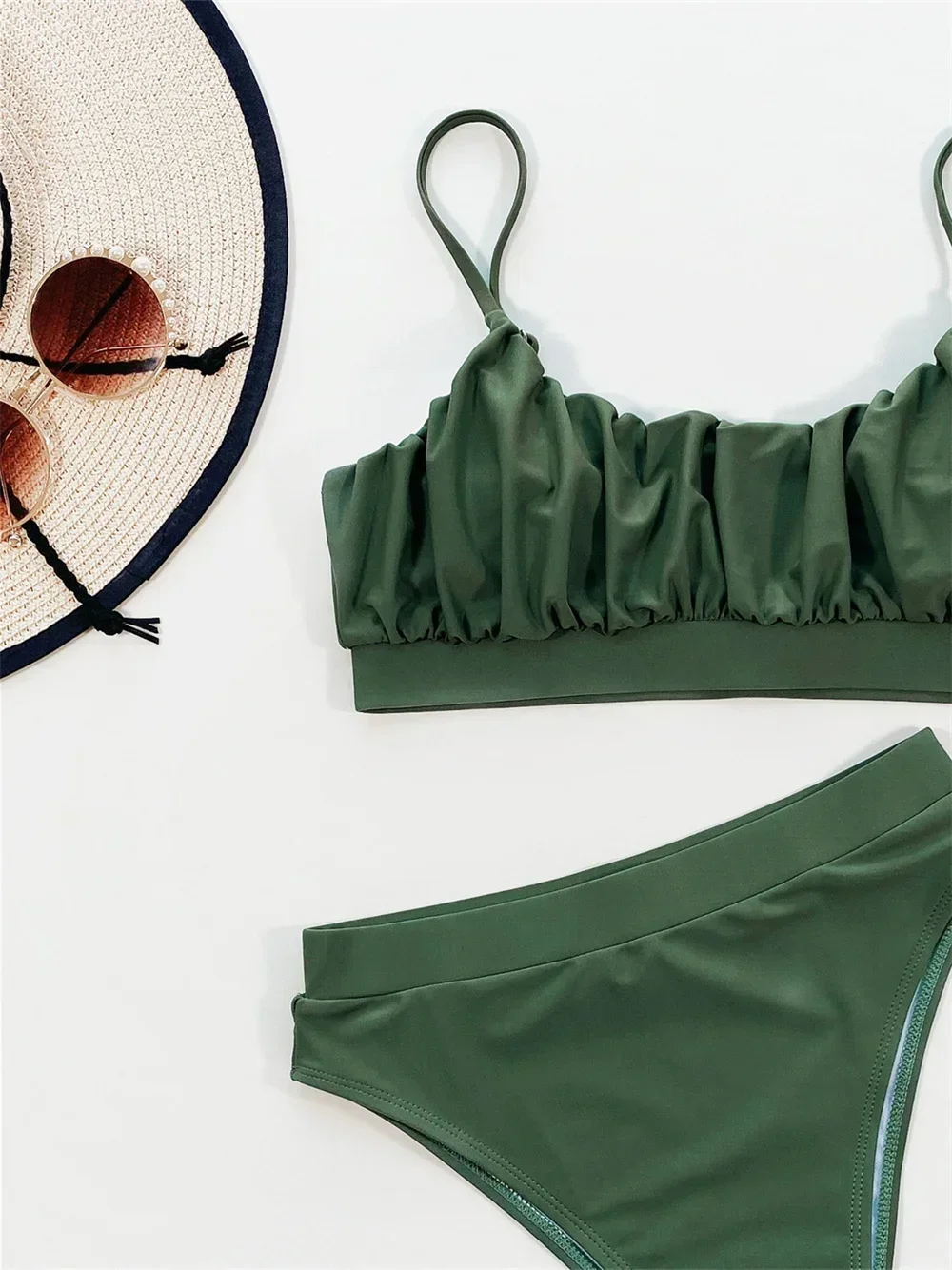 Bikini z wysokim stanem plisowane Tankini Sling strój kąpielowy stroje kąpielowe Push Up mikro stringi damskie plażowe kostiumy kąpielowe stroje kąpielowe stroje kąpielowe