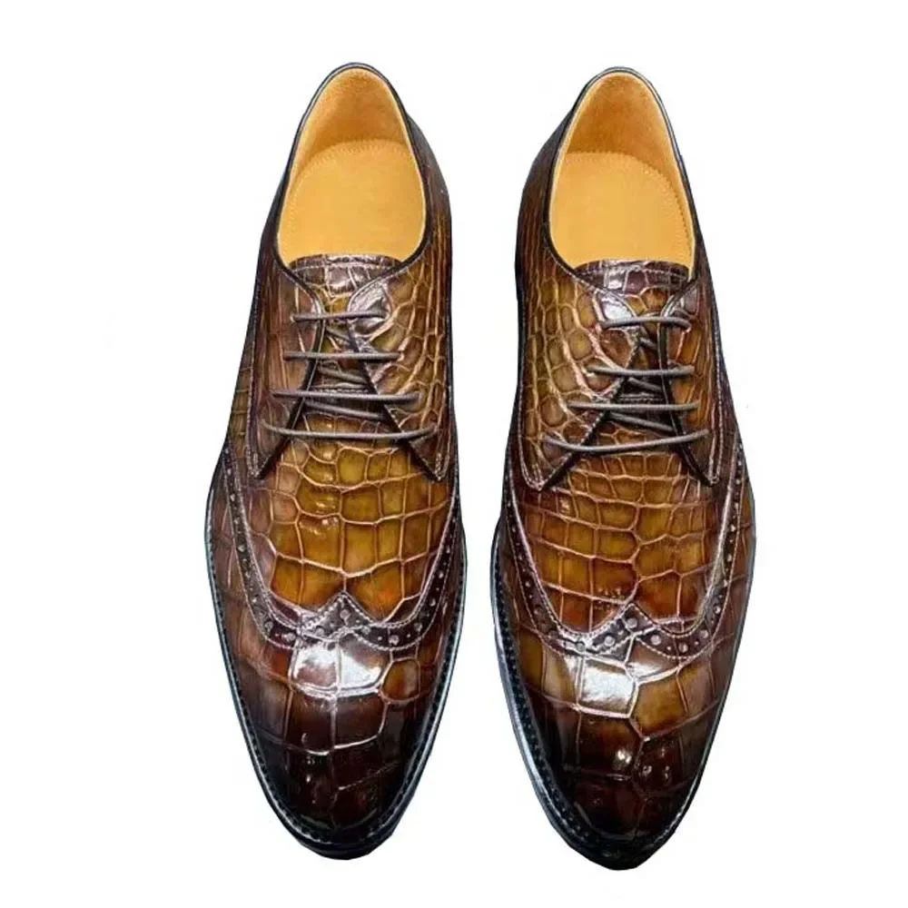 yingshang men dress shoes men formal male crocodile leather color rubbing brush color