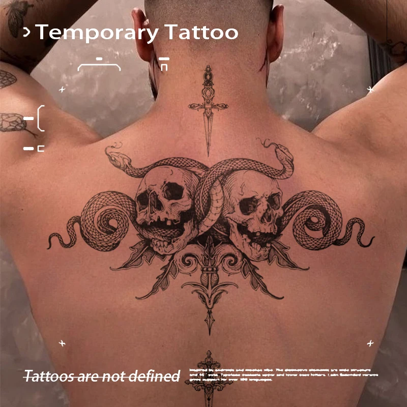 

Skeleton Snake Sword Herbal Juice Tattoo Stickers Temporary Tattoos Dark Gothic Back Waterproof Fake Tatto Festivals Accessories