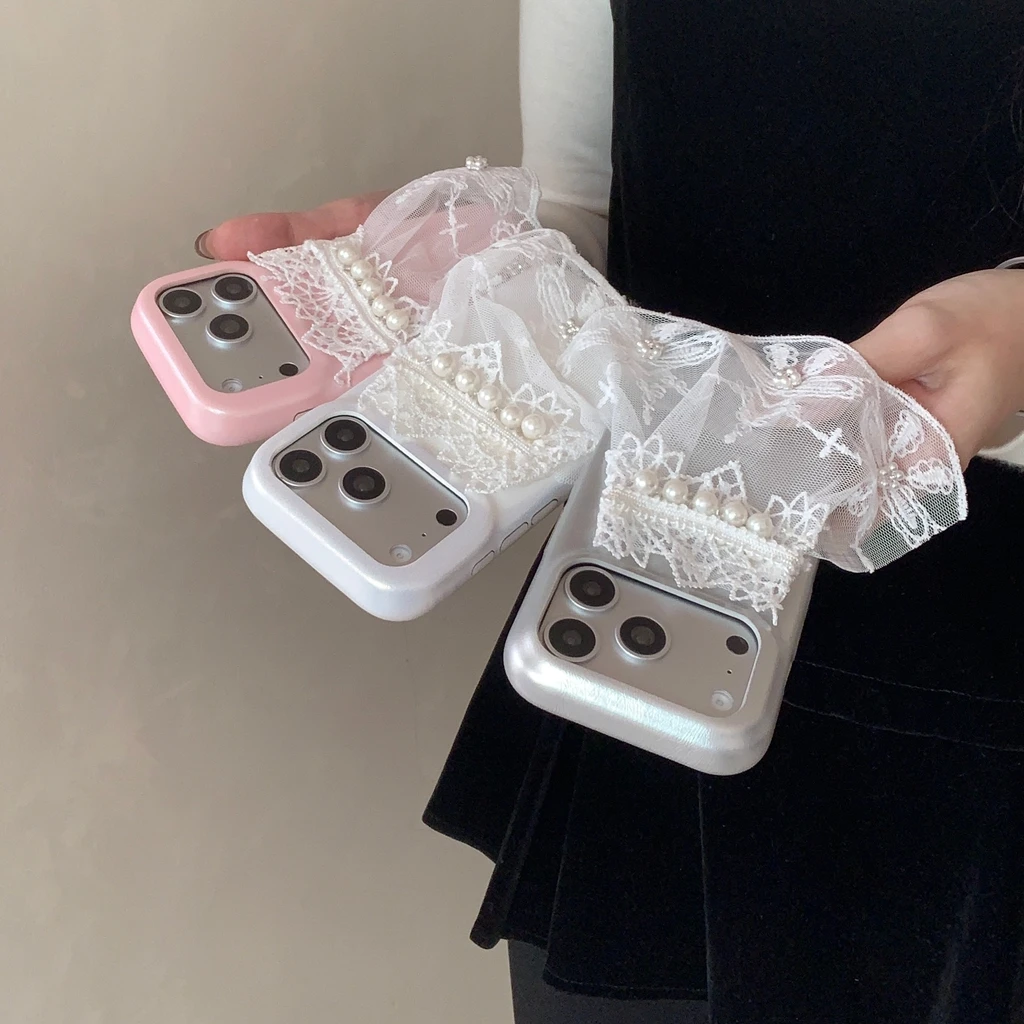 

Модное искусство, романтическое забавное кружевное жемчужное свадебное платье, украшение из искусственной кожи, чехол для телефона для iPhone 17, 16, 15, 14 Pro Max