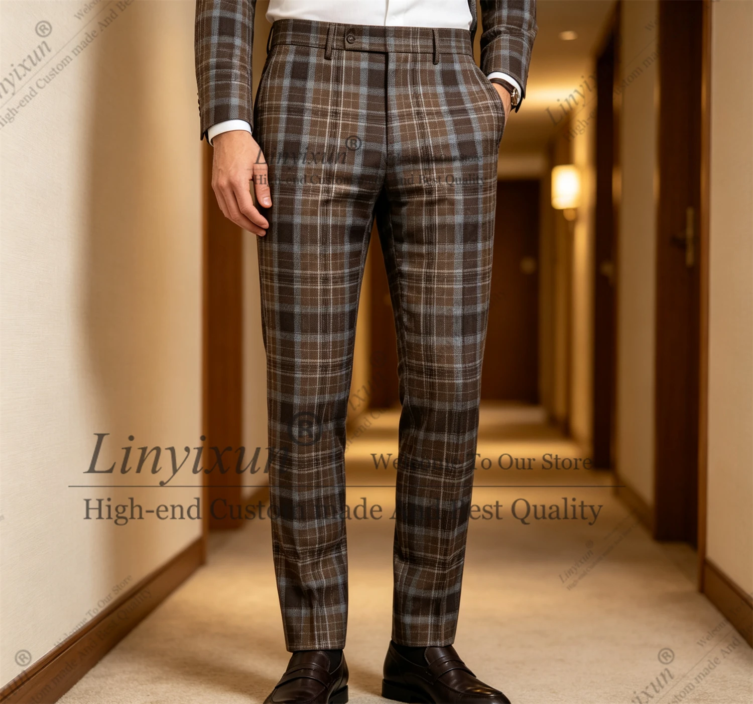 Autumn Plaid Formal Pant For Men Slim Fit Korea Style Suit Trousers For Men Fashion Office Weeding Party Mens Pants Customized