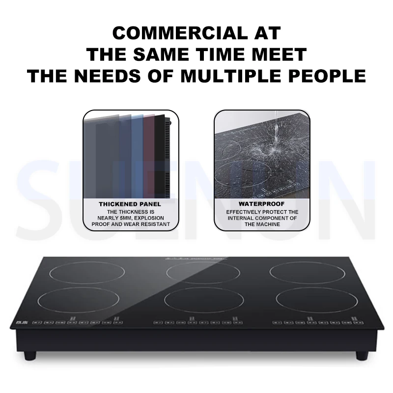 طباخ التعريفي التجاري، فرن كهرومغناطيسي بستة رؤوس، موقد سيراميك كهربائي، موقد مدمج، سيراميك حساس للمس