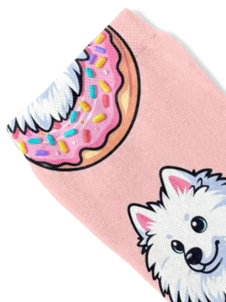 Japanese Spitz Pink Donut Kawaii Cute Puppy Dog Socks with print winter thermal Men Socks Luxury Brand Women's