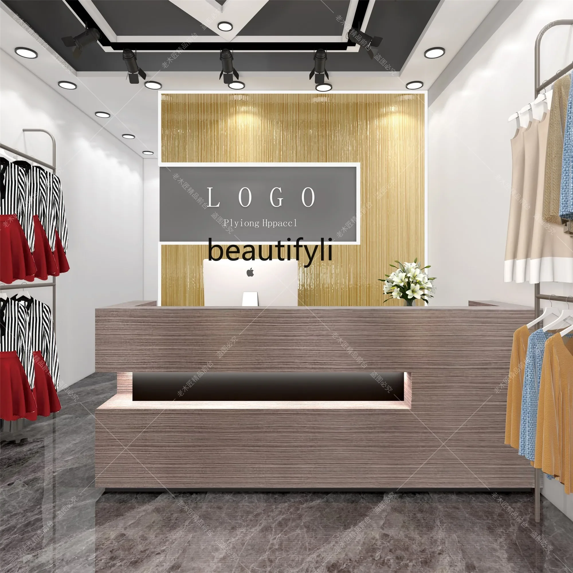 xx1Checkout page Simple solid wood, clothing store company, reception desk, beauty salon, barber shop counter