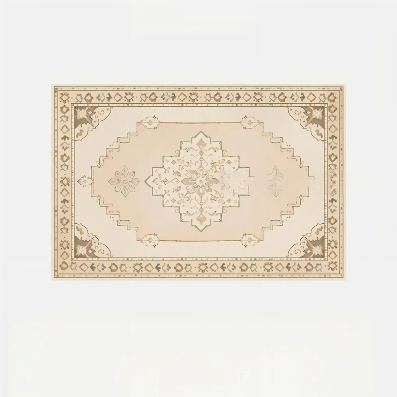 VIKAMA Beige Retro Oriental Medal Large Living Room Area Carpet Soft Anti Slip Floor Mat Sofa Cushion Bedroom Home Decoration