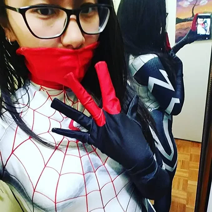 女性のスパイダーマンコスプレ衣装,シルク,スーパーヒーロー,全身タイツ,大人と女の子のためのパーティージャンプスーツ