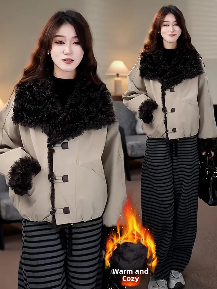 

Женское хлопковое пальто с тонким пухом, зимнее теплое пальто с меховым воротником, корейское свободное пальто на одной пуговице, длинное длинное пальто...