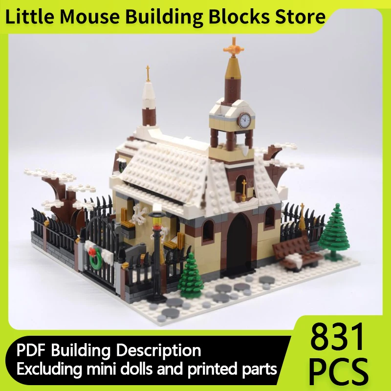 

City Street View Model MOC Building Bricks Winter Village Chapel Modular Technology Gifts Holiday Assemble Children Toys Suit