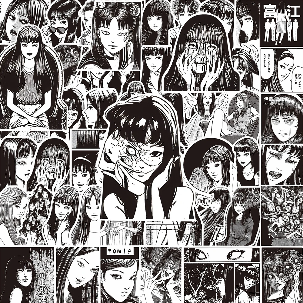10/30/70 Stück Horrorfilm Tomie Junji Ito Cartoon-Aufkleber Schwarz-Weiß Manga-Sticker Coole DIY-Aufkleber für Laptop, Schreibwaren, Handy