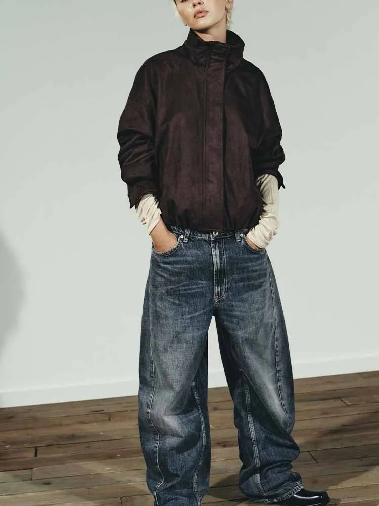 

Зимняя новинка в европейском и американском стиле, модная и простая женская куртка-бомбер из флисовой ткани с текстурой