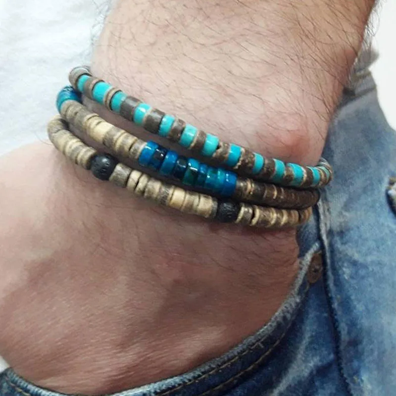 Mens surfer bracelet Mens beaded bracelet Mens stacking bracelets Mens boho bracelets Bracelet Hematite Bracelet